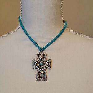 Turquoise cross fashion necklace